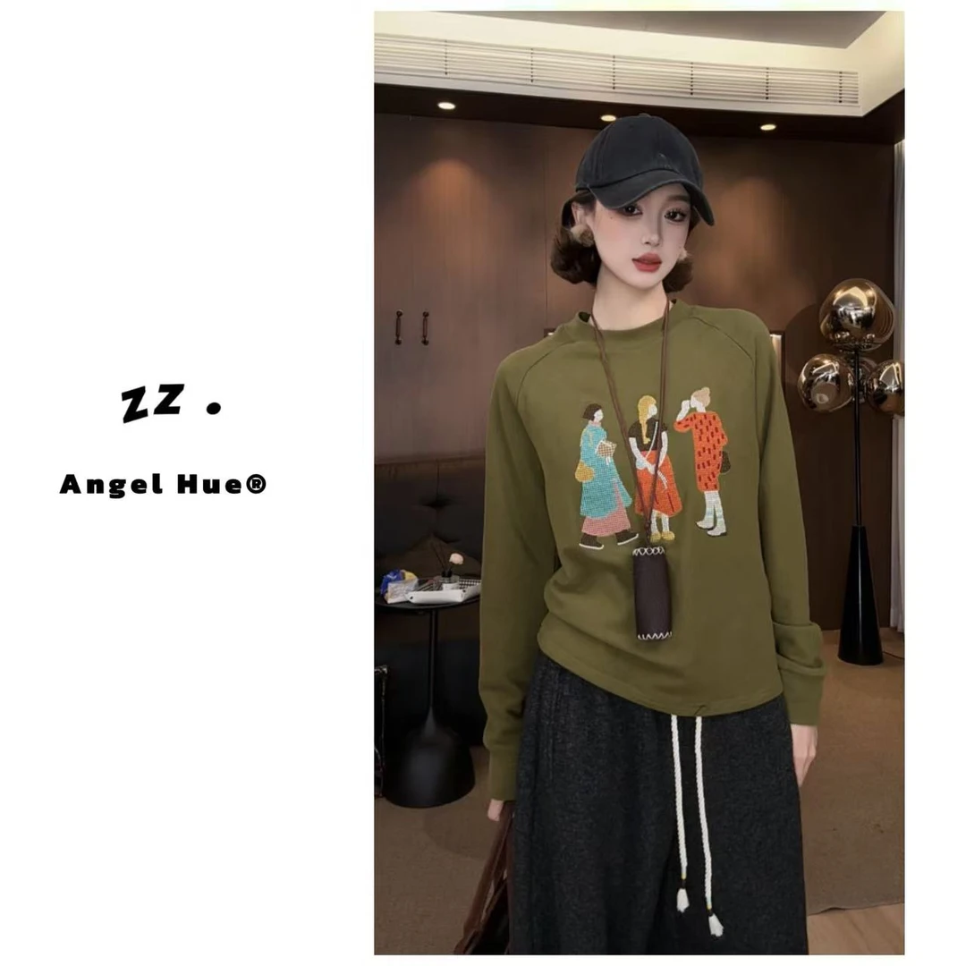 zz · 法式休闲风宽松型长袖女圆领T恤百搭上衣2086