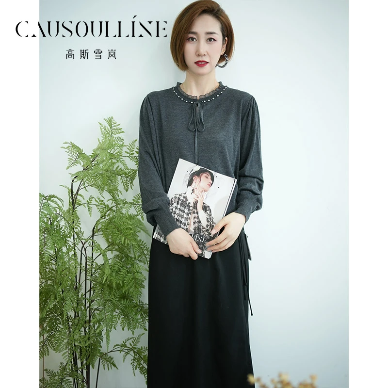 高斯雪岚【秋装新品】纯色气质复古针织衫上衣女25380243