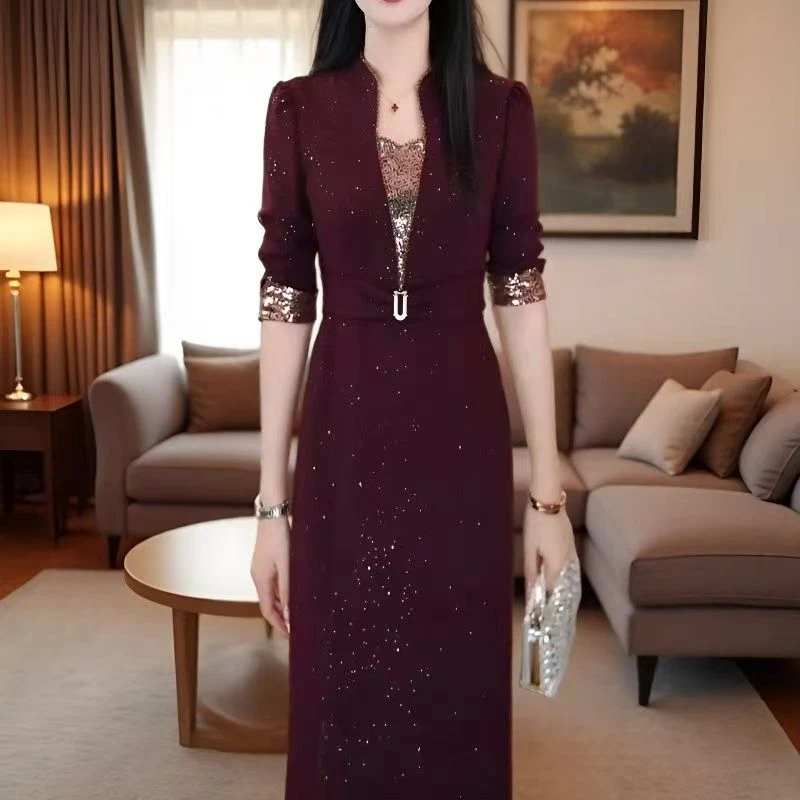 11521-秋季中老年新款连衣裙女高级感时尚妈中老年妈裙子