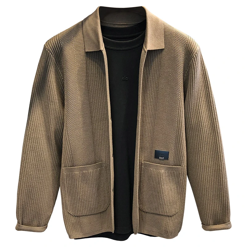 蒙鲁巴恩高精密抗起球轻熟肌理条纹针织开衫外套男士秋季休闲夹克