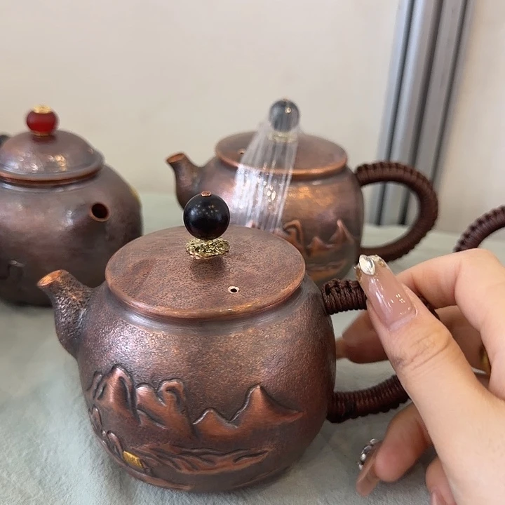 簪刻镀金山峰一张打纯铜