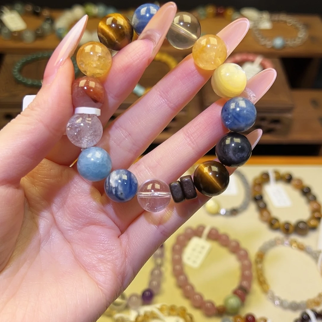 银S925镀金镶嵌手串水晶多宝1711