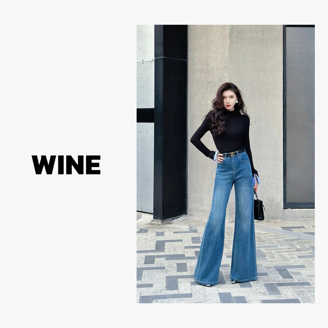 【星小欣】·塞纳格调·冬季加厚四面弹高腰加绒显瘦筒喇牛仔裤女