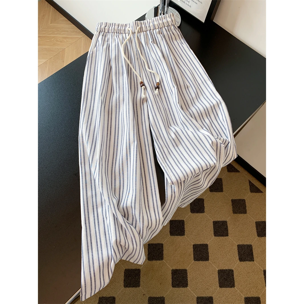 这版型巨爱！巨舒服条纹阔腿裤女夏季显瘦九分裤休闲遛弯山本裤子