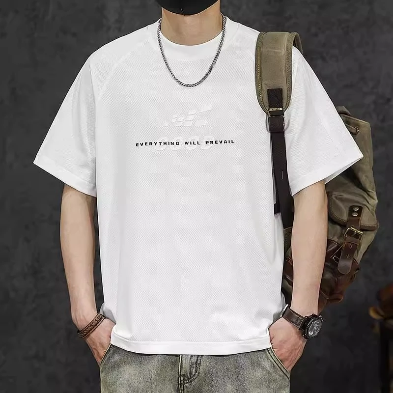 Cebrodz夏季透气短袖T恤男宽松大码休闲半袖薄款圆领休闲打底衫