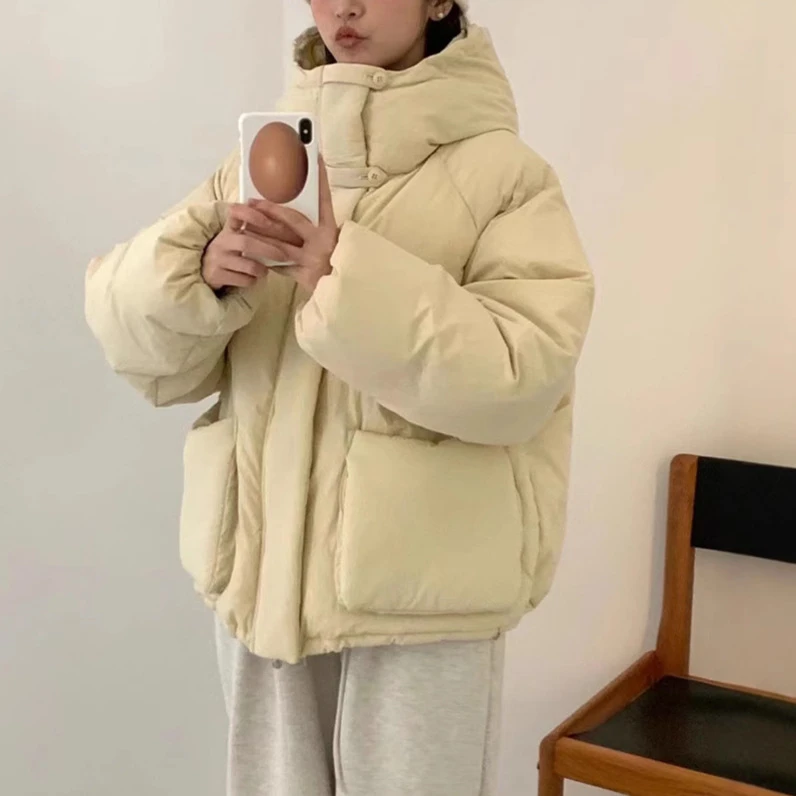 现货 高领连帽泡芙云朵羽绒服韩系简约2024鸡蛋家休闲冬季外套e*g