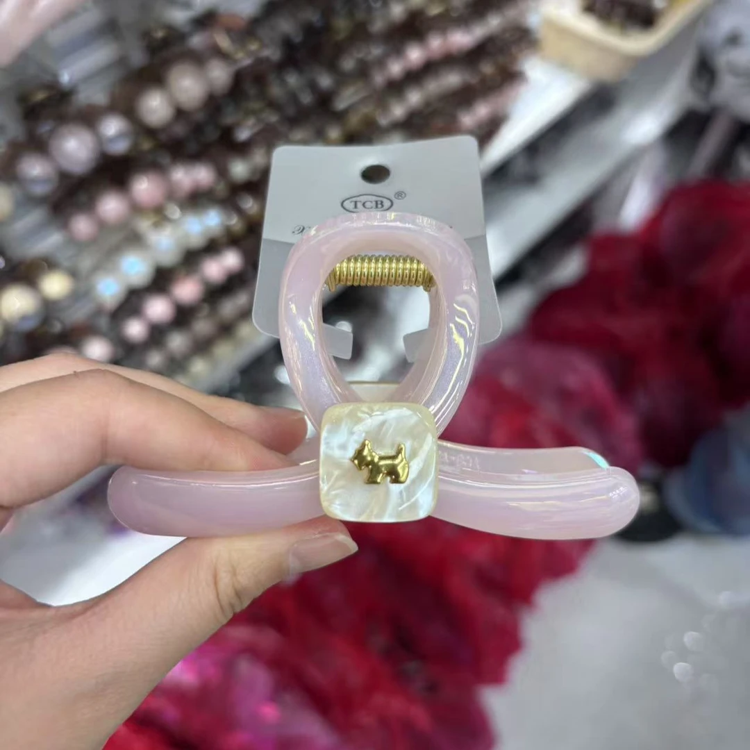 高品质多色卡其棕抓夹精致小狗盘发夹2025新款气质后脑勺鲨鱼夹女