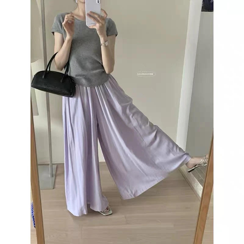 【现货运险】十三行欧货韩版透气高腰大阔腿裤慵懒百搭遛弯裤子001