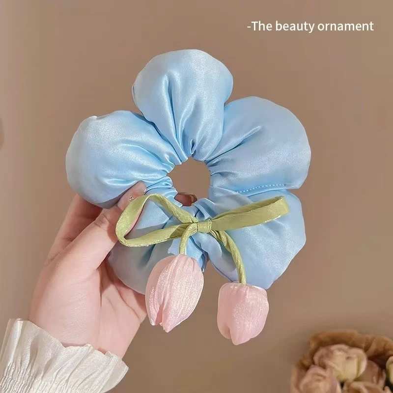 日韩超仙郁金香花朵发圈头绳立体头花丸子头大肠圈马尾头头饰简约