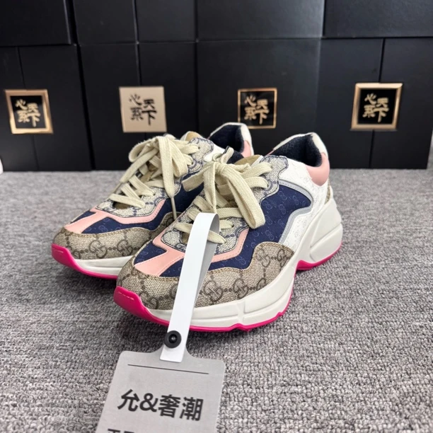 95新 GUCCI/古驰 蓝粉拼色老花老爹鞋36码ysc2856