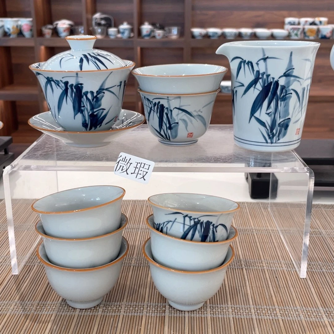 釉下手绘茶具微瑕