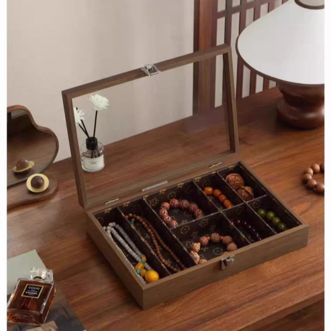 首饰盒/箱 高档首饰收纳盒核桃手串珠宝盒大容量多功能防尘首饰盒