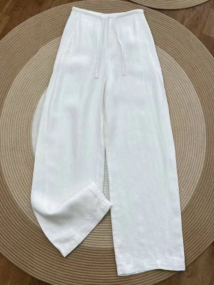 【倩姐】亚麻17支双股纱线100%宽松小个子休闲宽松阔腿裤正品C8107