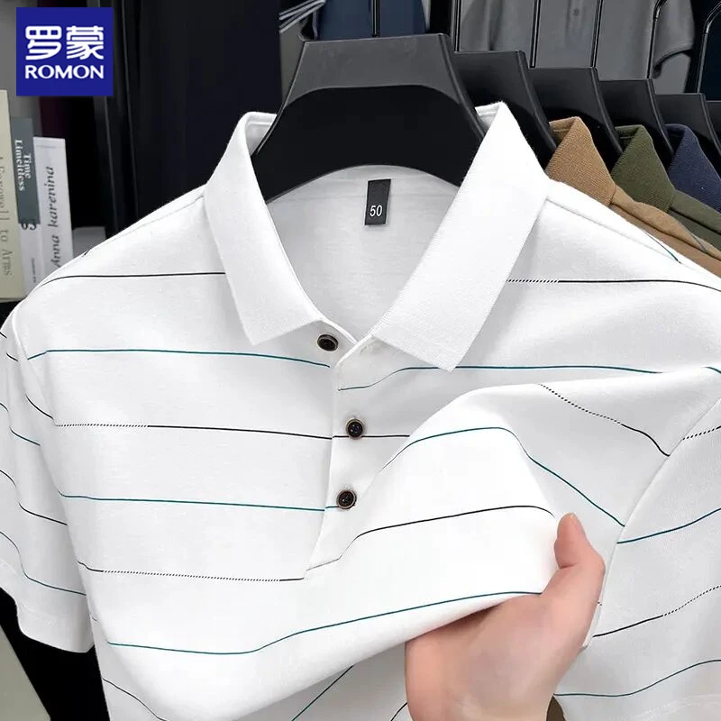 罗蒙条纹常规夏季短袖商务休闲Polo衫半袖T恤丝罗蒙夏季短袖Polo