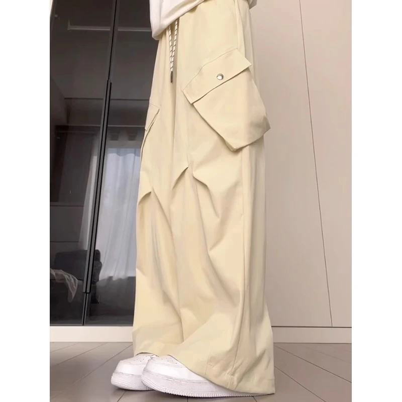 美式大口袋工装裤女春夏季2025新款高腰垂感速干宽松阔腿直筒长裤