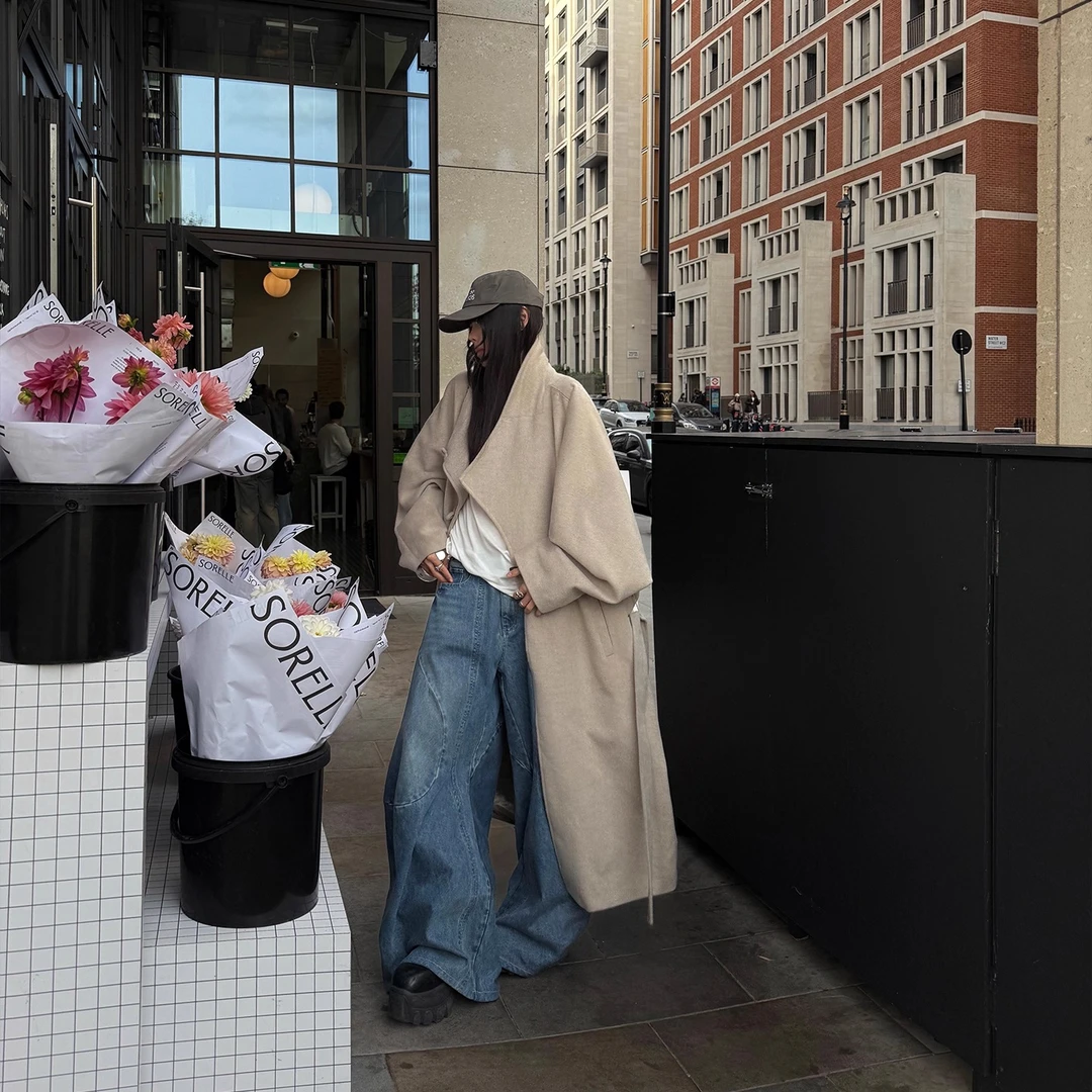 WARDEN EDGE风起伦敦 卡其色长款毛呢外套冬高级感英伦风加厚大衣