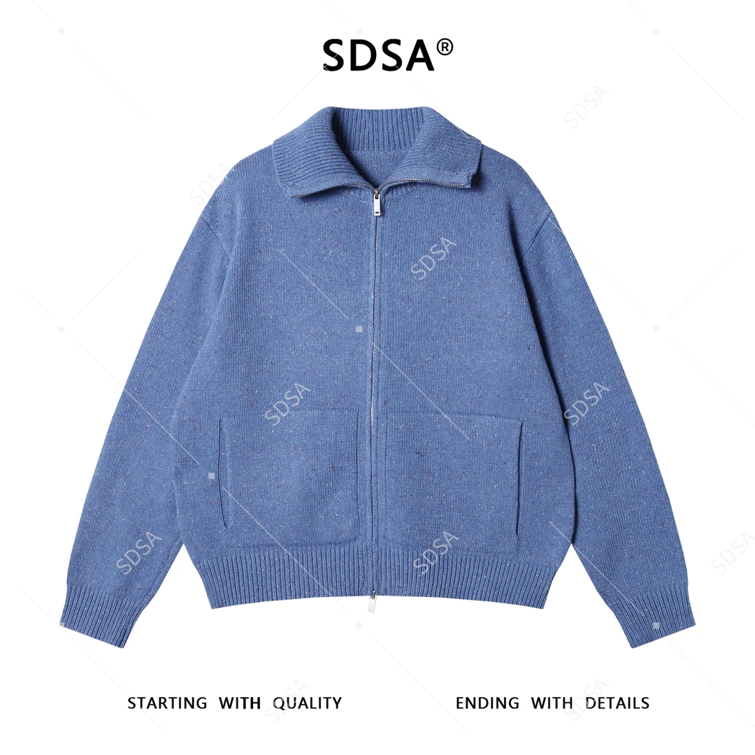 SDSA男士秋冬新款痞帅男时尚简约彩色拉链翻领开衫毛衣百搭针织衫