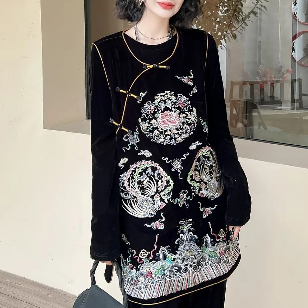 三姐家复古花团锦簇刺绣中长款国潮马甲