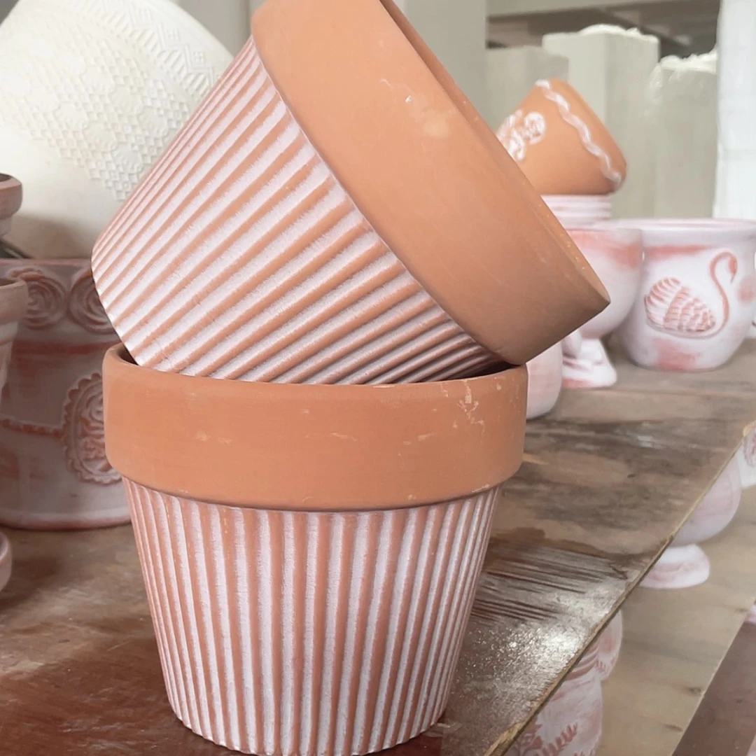 【闪购商品】红陶复古竖纹16-14两个