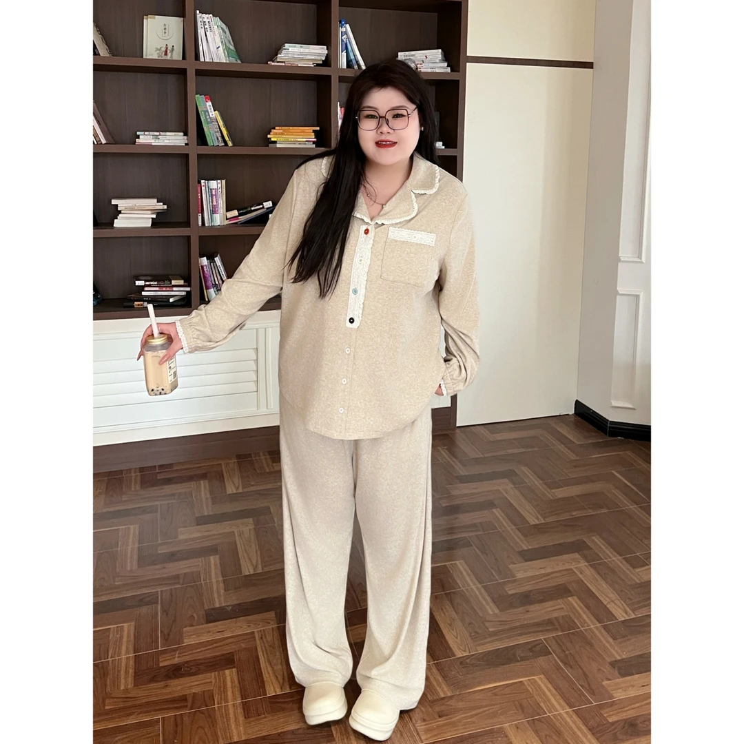 花契“葡萄冻酪”大码女装冬季百搭200斤胖mm慵懒风睡衣套装15962-X