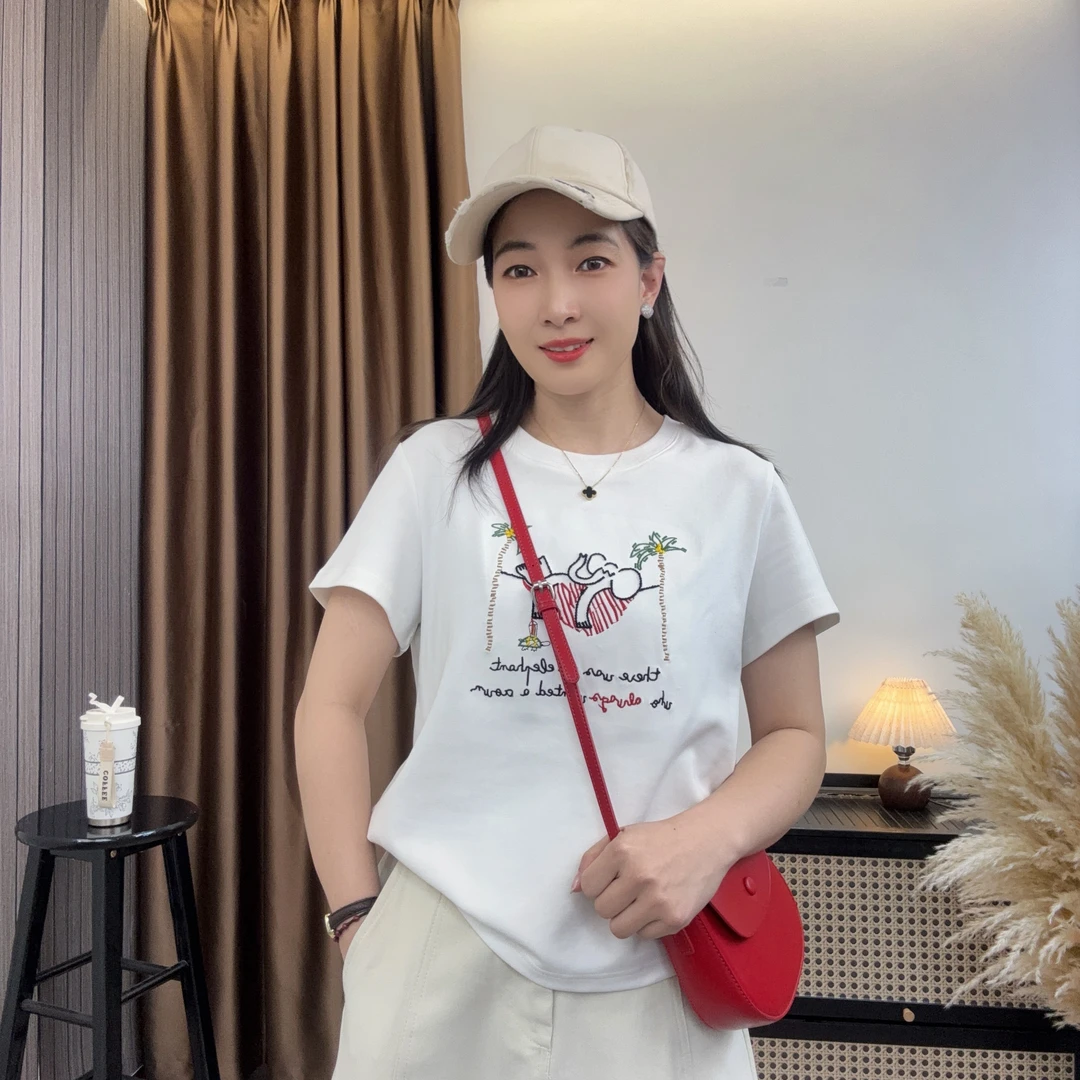 U.Ni【度假象】夏季正肩圆领宽松棉短袖T恤