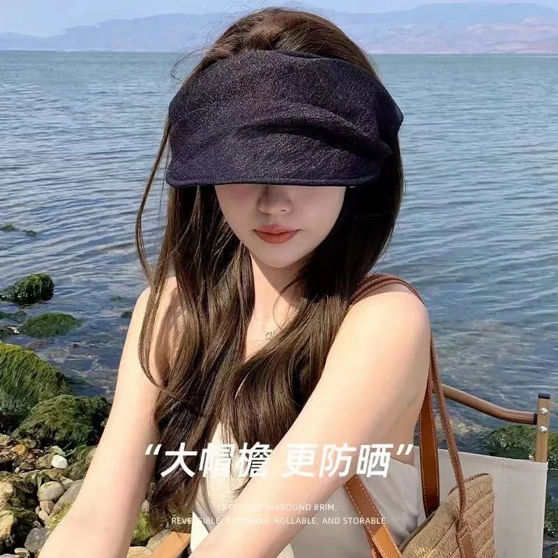 日系小仙女气质蓬松网纱空顶帽夏季出游时尚遮阳防晒无顶帽子休闲