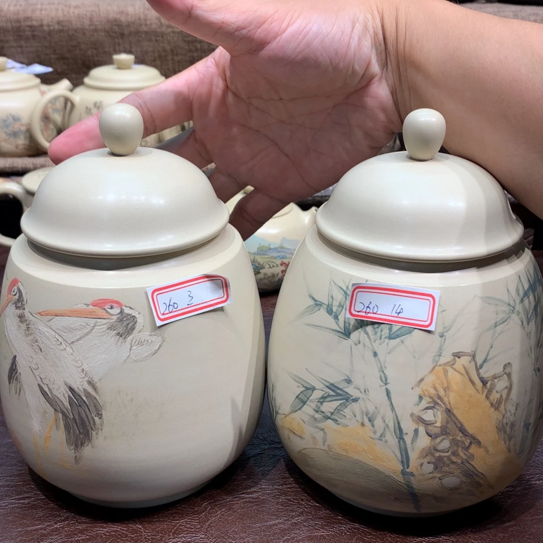 街***风泥塑白泥茶叶罐一对