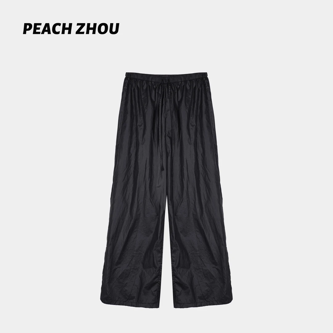 『PEACHZHOU』简约纯色防晒宽松直筒休闲裤百搭抽绳松紧腰阔腿长裤