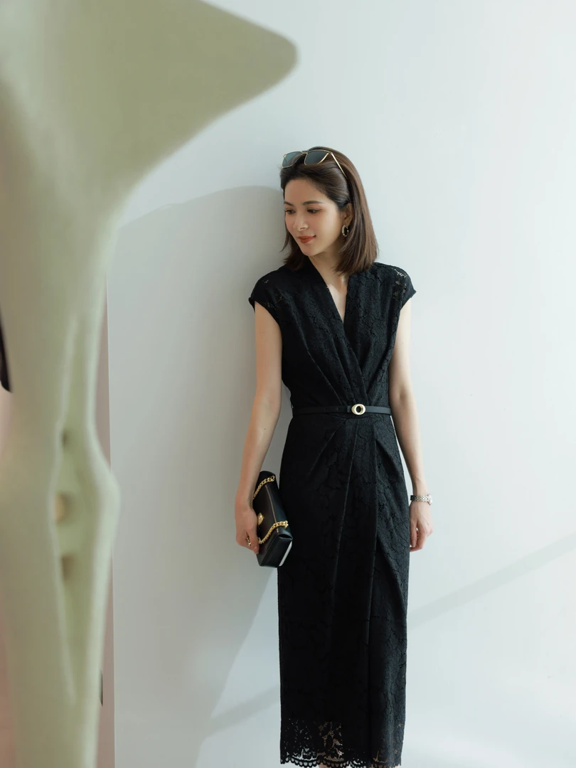 ANGELIAORIGINAL轻熟魅力 水溶蕾丝系腰带气质轻奢显瘦连衣裙#621