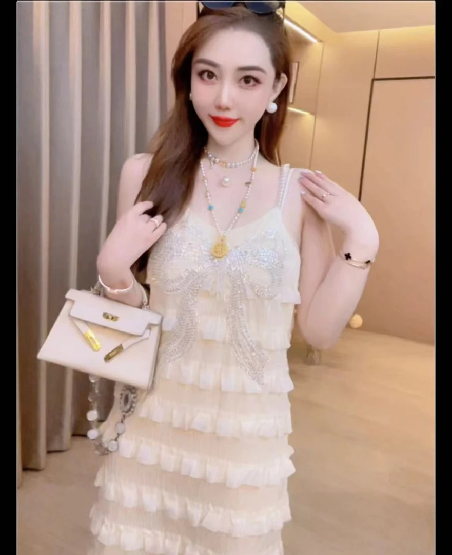 【蝴蝶结之语】重工钉珠吊带蝴蝶结连衣裙