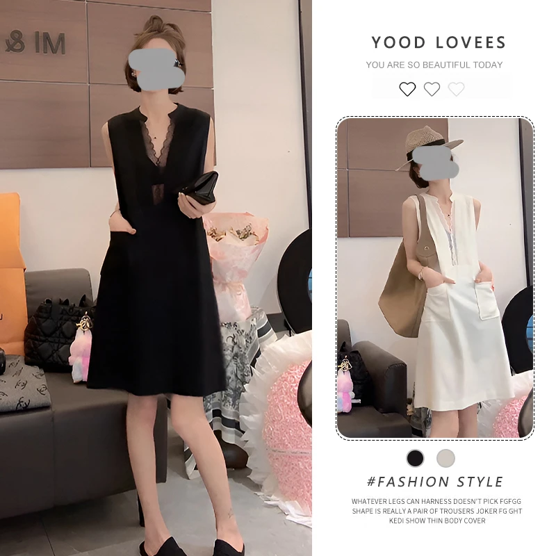 时尚减龄气质V领背心无袖连衣裙女夏季新款休闲显瘦遮肚A字裙子