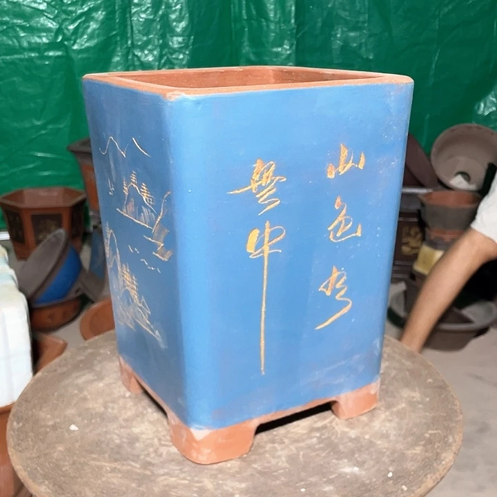 23蓝色四方花盆花盆