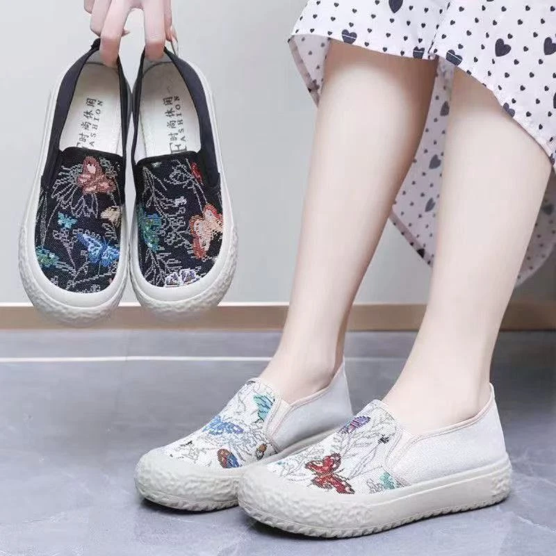 布鞋散步帆布鞋ins舒适百搭夏季老北京布鞋防滑舞蹈低帮鞋小香风