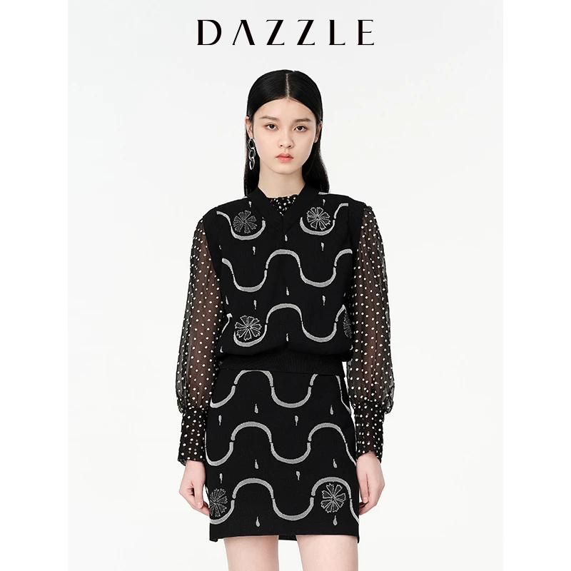 【陈大可】大地DAZZLE地素22春新黑色上衣针织衫无袖马甲背心女2E1E