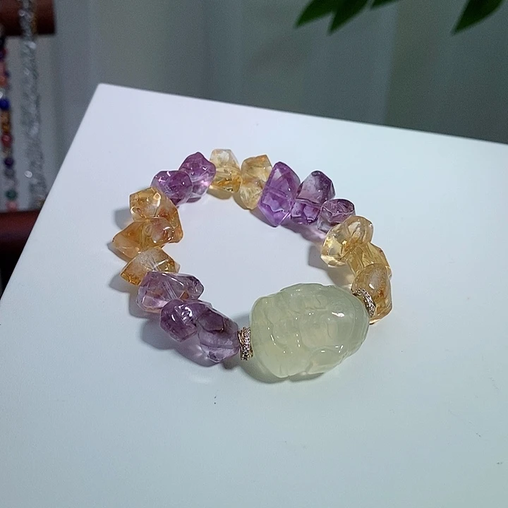 水晶手链未镶嵌紫水黄水象神设计款