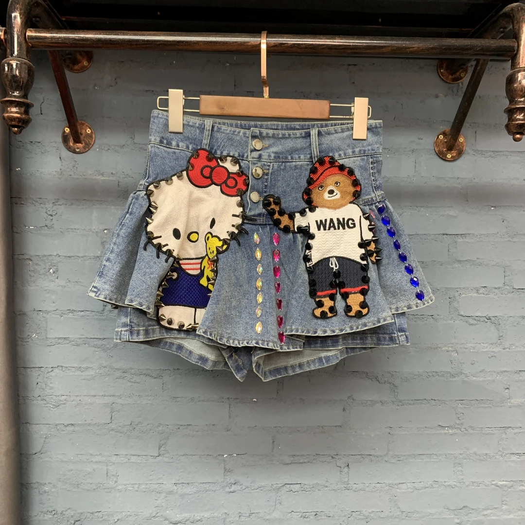 百搭KitY猫牛仔裤裙短裤百褶裙