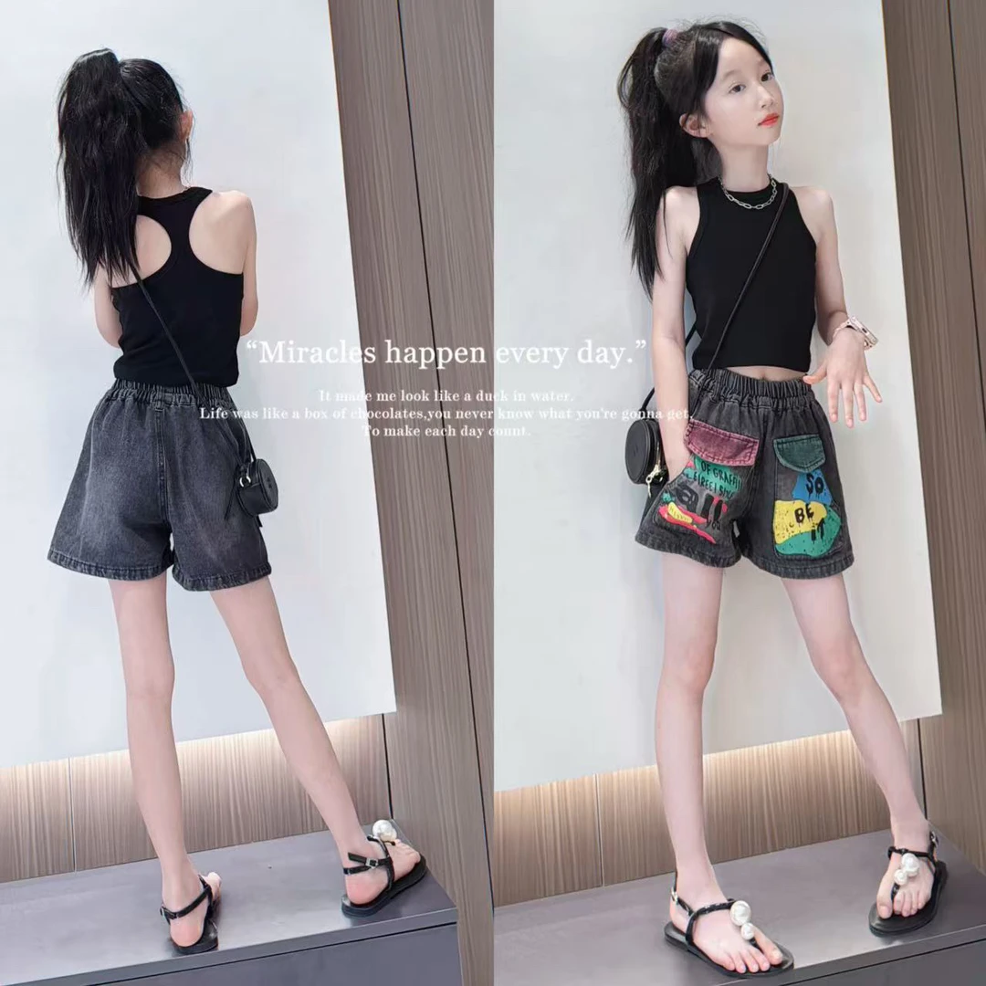 女童夏装儿童夏季薄款背心套装2025新款中大童宽松牛仔短裤两件套