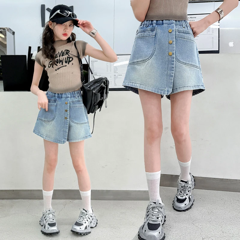 女童牛仔裙裤2025新款夏装裤子时尚百搭儿童大童洋气夏季薄款短裤