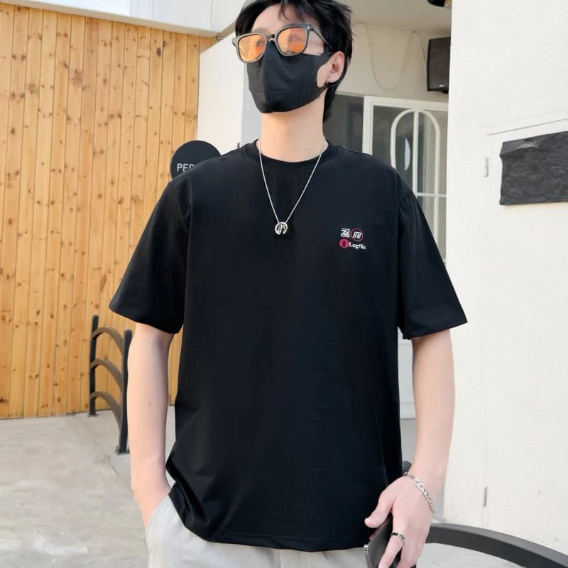 印花上衣袖夏季印花男T恤半袖绣花微宽松T恤