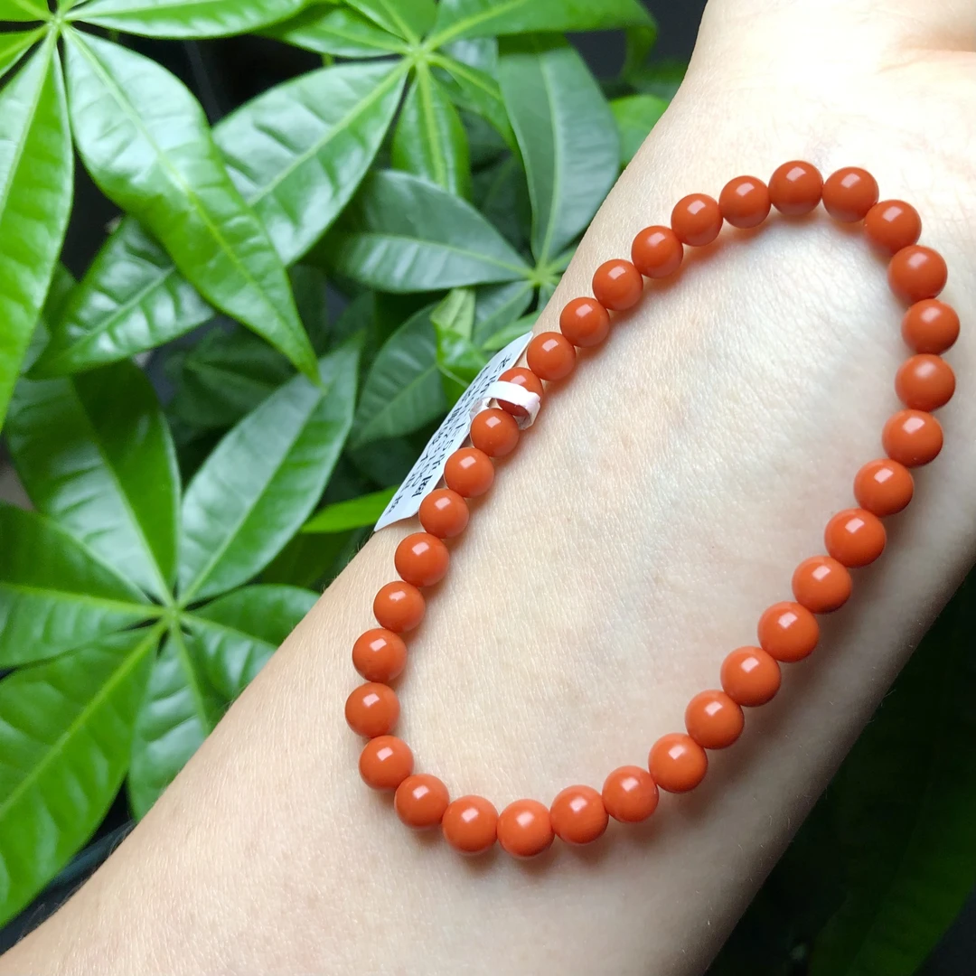 【原矿无注胶】保山老南红卡5单圈手串