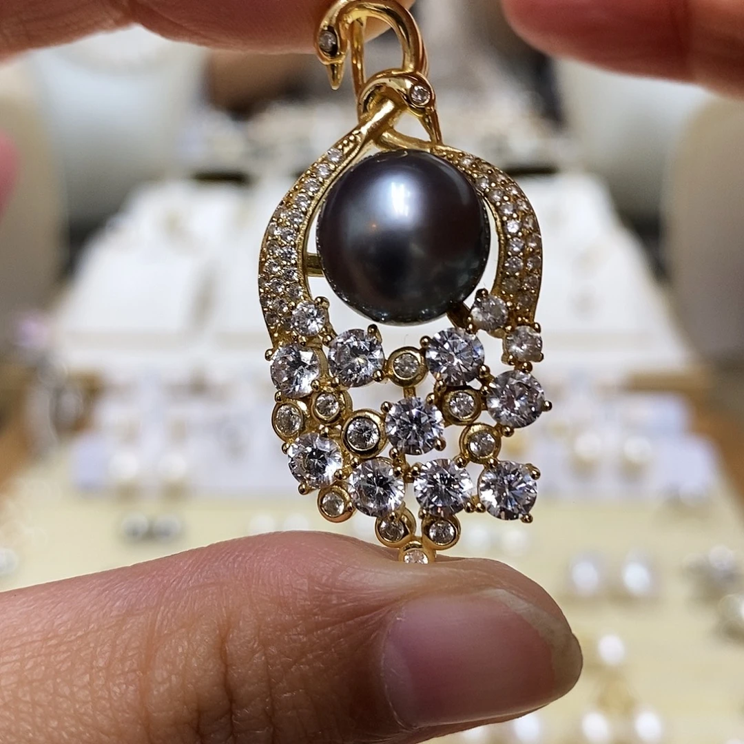 银S925镀金镶嵌海水珍珠吊坠(赠链)