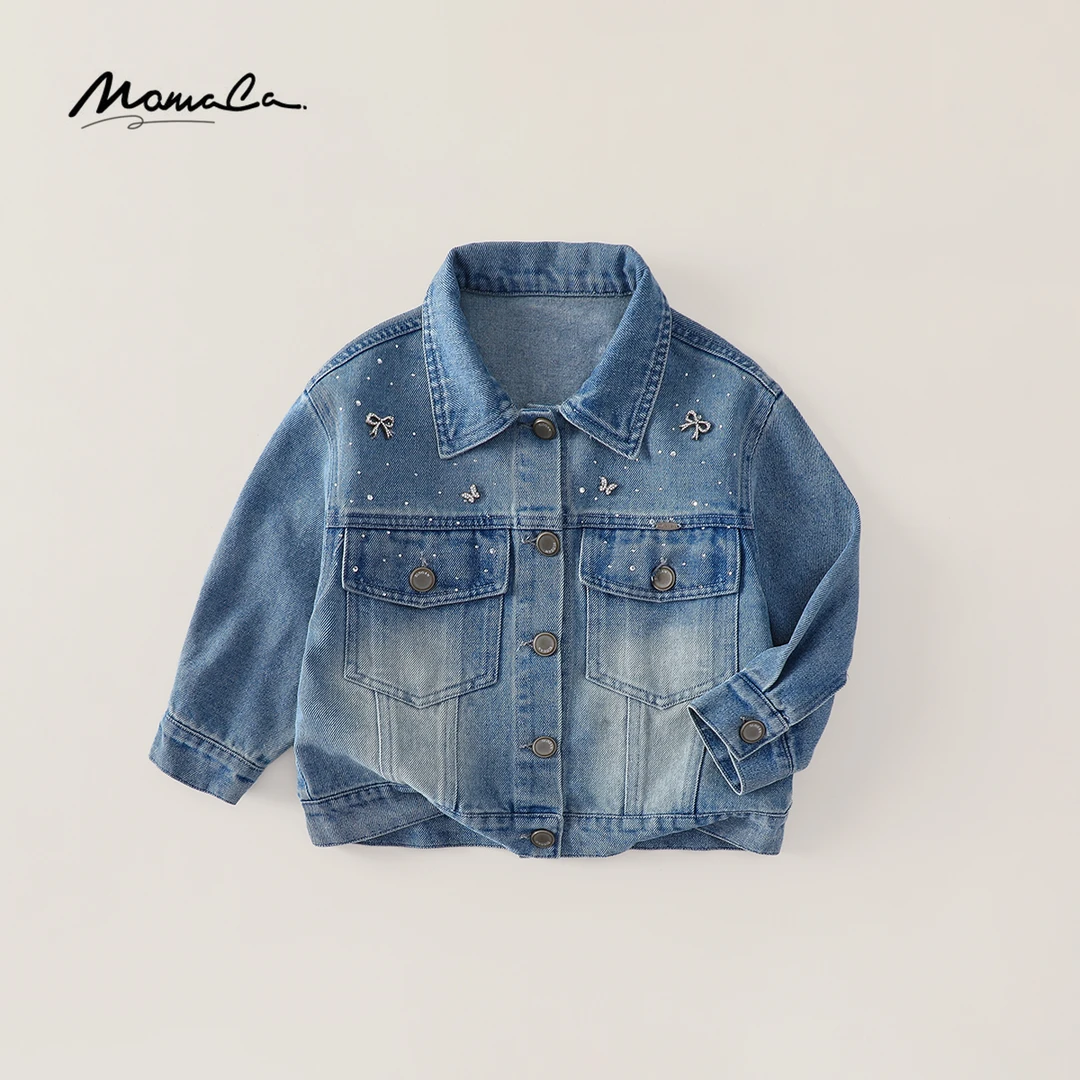 MOMOCO2025秋款女童新款亮闪闪重工烫钻百搭牛仔外套77730129011