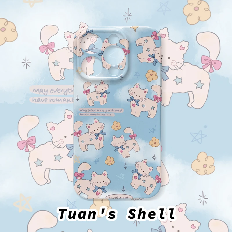 蓝底蝴蝶结猫猫菲林软壳适用苹果VIVO华为OPPO小米荣耀一加手机壳