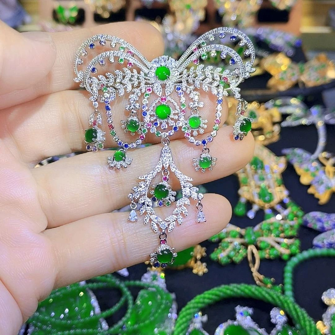 吊坠(不含链)银S925镶嵌翡翠