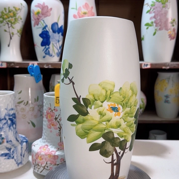 瓶高33腰鼓绿绿牡丹陶瓷陶瓷新款陶瓷陶瓷