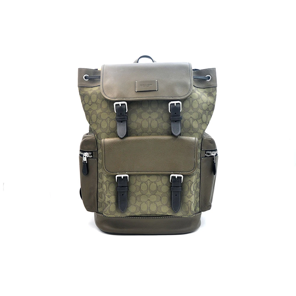 95新 COACH/蔻驰 98新闲置新款橄榄绿帆布拼皮双肩包29＊45/02266