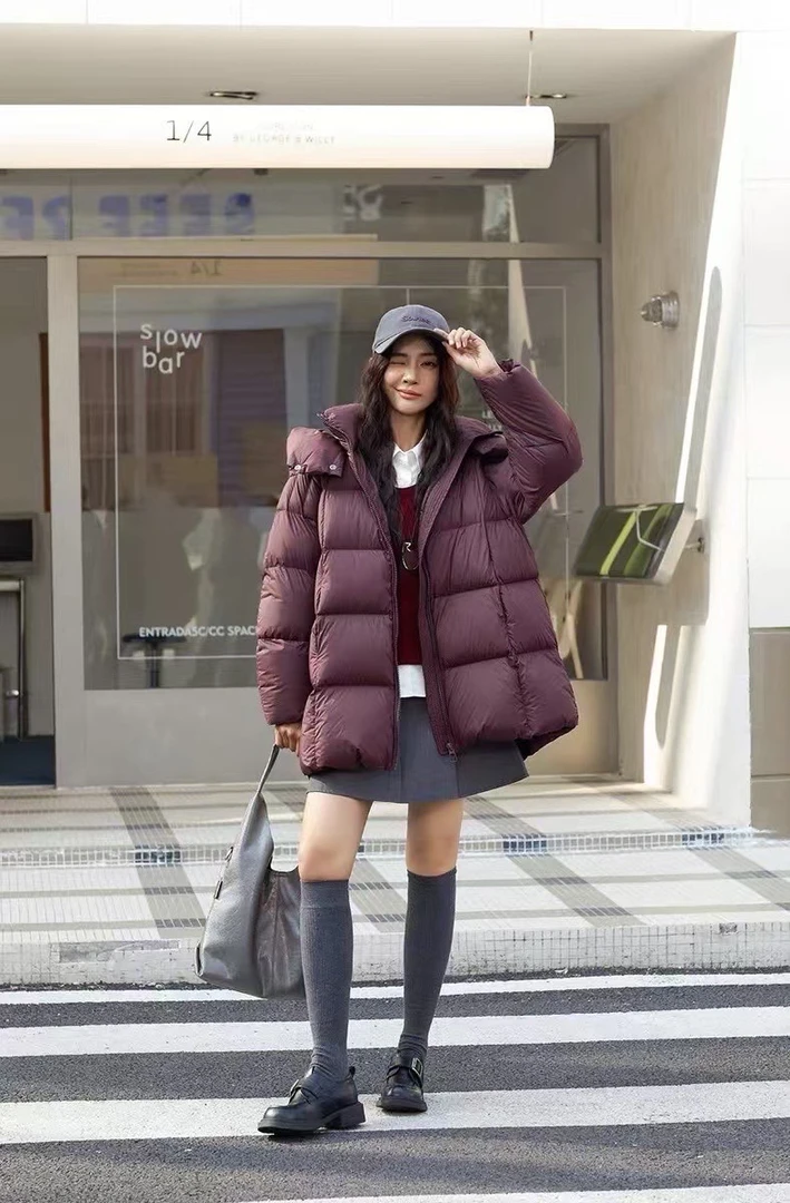 古欧新品连帽中长款羽绒服百搭2839