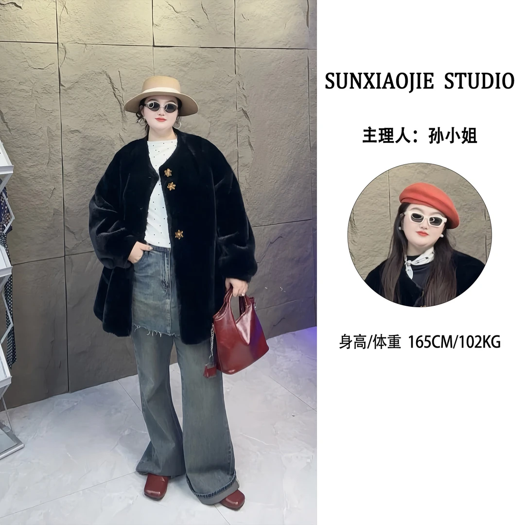 Miss·Sun—大码女装【北海小姐】黑色纯净简约宽松蝙蝠袖显瘦外套