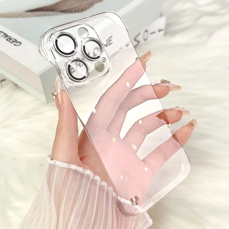 适用新款无边框苹果15ProMax超薄手机壳iPhone14透明13带镜头膜12