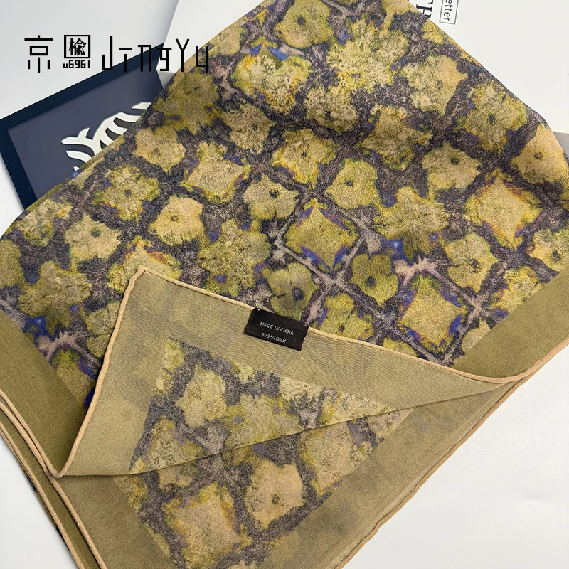 京榆 丨花格丨100%桑蚕丝帛罗纱时尚大方巾丝巾防晒披肩106*106cm